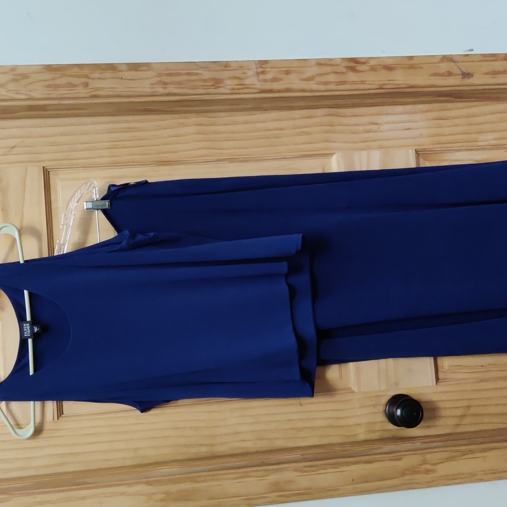 Eileen Fisher 2 Piece Silk Skirt and Tank Set size Large Navy Blue
